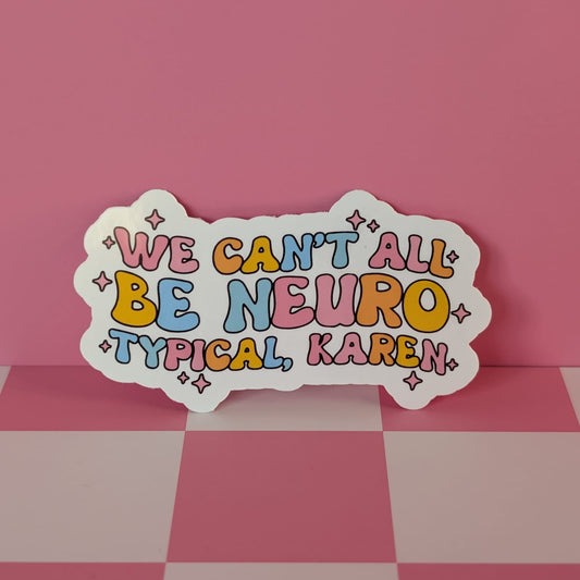 Colorful sticker with text on a pink and white checkered background